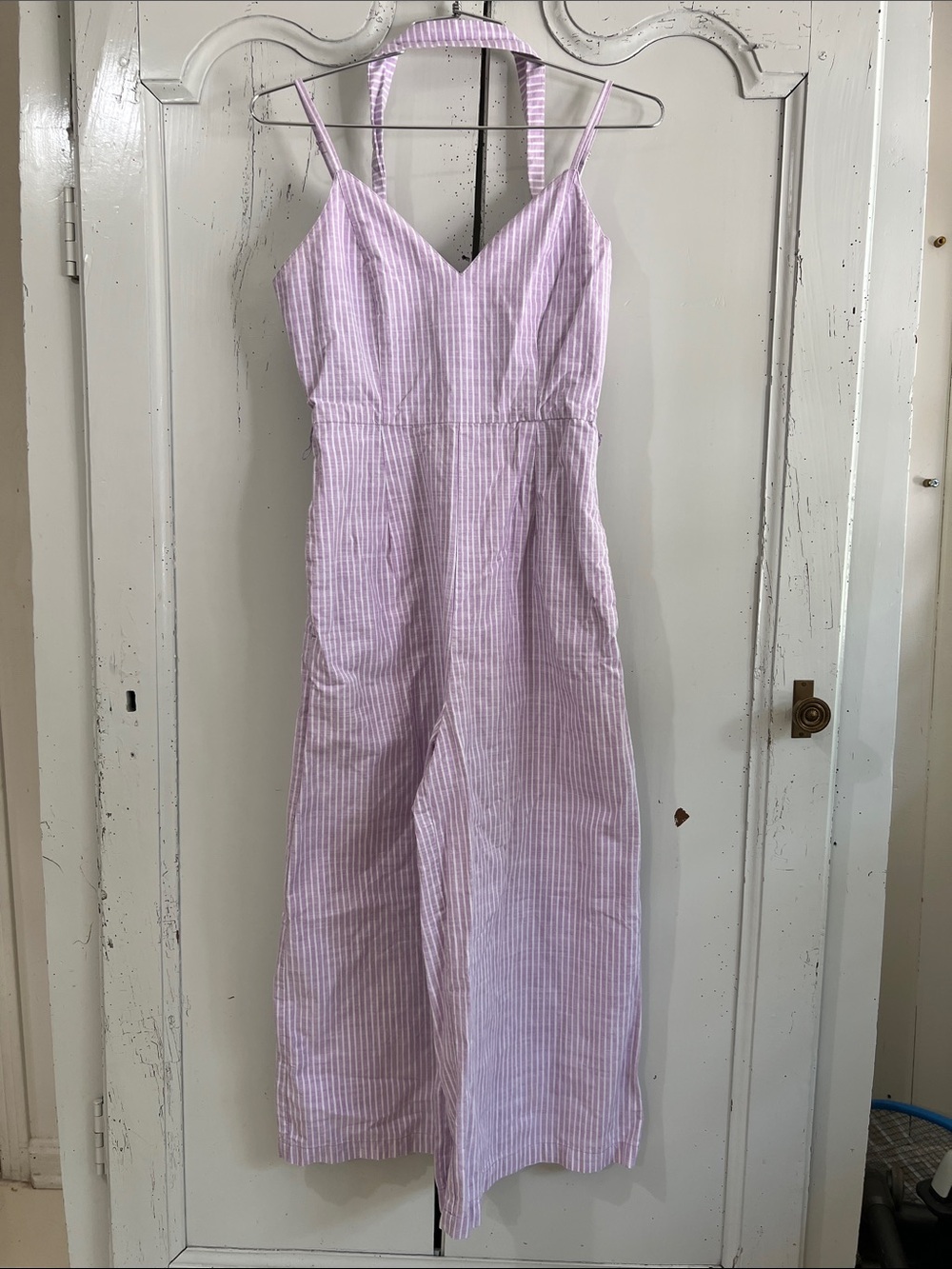 Gianni Bini Lilac & White Seersucker Wide Leg Cotton Jumpsuit / Romper, Size 4